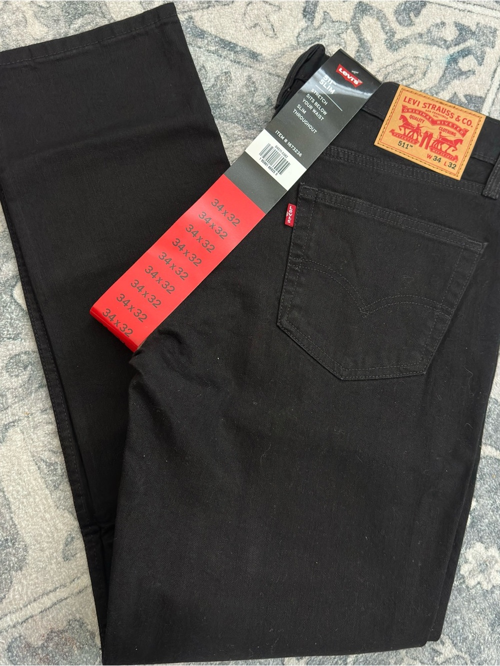 Levi's NWT 511 Slim Black Men's Jeans with Signature Leather Patch Size 34x32
